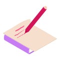 Marker writing icon isometric vector. Red marker write on paper sheet book icon