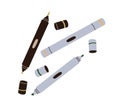 Markers, felt tip pens. Fine liners with caps, sharp double ends. Drawing items for sketching, writing. Art supplies