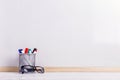 Markers, glasses and a white board. Copy space Royalty Free Stock Photo