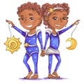 Markers illustration `Zodiac signs: Gemini`