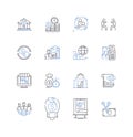 market administration line icons collection. Planning, Organization, Coordination, Execution, Control, Budgeting