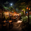 At a lively night market in a tropical paradise