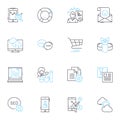 Market analysis linear icons set. Demographics, Competition, Trends, Opportunities, Growth, SWOT, Segmentation line