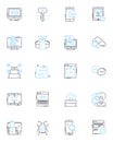 Market analysis linear icons set. Demographics, Competition, Trends, Opportunities, Growth, SWOT, Segmentation line