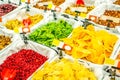 Market counter with various assorted dried fruits Royalty Free Stock Photo