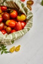 Market delivary of Different kinds of tomatoes in eco textile bag
