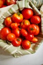 Market delivary of Different kinds of tomatoes in eco textile bag, Zero waste