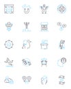 Market development linear icons set. Expansion, Growth, Diversification, Penetration, Innovation, Advancement, Outreach Royalty Free Stock Photo