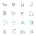 Market development linear icons set. Expansion, Growth, Diversification, Penetration, Innovation, Advancement, Outreach Royalty Free Stock Photo