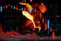Market downturn, lower prices and investment income. Ferrous metal smelting and downward stock charts. Deterioration in