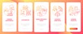 Market economy disadvantages red gradient onboarding mobile app screen