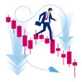 Market finance fall. Financial graph down. Businessman on falling diagram. Royalty Free Stock Photo