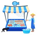 Market fish stand. Raw fresh sea food stall Royalty Free Stock Photo