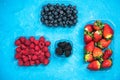 Market fresh mixed berry fruits, top view, Royalty Free Stock Photo