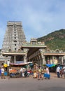 Market, glorious covered marquee, eastern Gopuram and the holy m