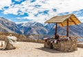 Market, Hawkers, Colca Canyon, Peru, South America. Colorful blanket, scarf, cloth, ponchos from wool of alpaca, llama