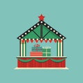 Market holiday stall flat retro color vector icon