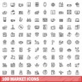 100 market icons set, outline style Royalty Free Stock Photo