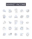 Market income line icons collection. Gross profit, Simple interest, Annual wage, Net earnings, Disposable income Royalty Free Stock Photo