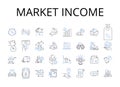 Market income line icons collection. Gross profit, Simple interest, Annual wage, Net earnings, Disposable income Royalty Free Stock Photo