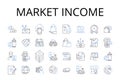 Market income line icons collection. Gross profit, Simple interest, Annual wage, Net earnings, Disposable income Royalty Free Stock Photo