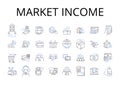 Market income line icons collection. Gross profit, Simple interest, Annual wage, Net earnings, Disposable income Royalty Free Stock Photo