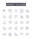 Market income line icons collection. Gross profit, Simple interest, Annual wage, Net earnings, Disposable income Royalty Free Stock Photo