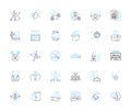 Market introduction linear icons set. Launch, Debut, Release, Unveil, Introduce, Entry, Rollout line vector and concept