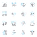 Market introduction linear icons set. Launch, Debut, Release, Unveil, Introduce, Entry, Rollout line vector and concept