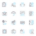 Market investigation linear icons set. Analysis, Competitors, Consumer, Data, Demographics, Economics, Focus line vector