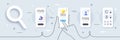 Market, Lighthouse and Door line icons pack. For web app. Phone screen mockup. Vector