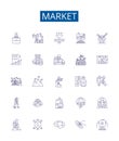 Market line icons signs set. Design collection of Market, Trade, Shopping, Retail, Bazaar, Vend, Exchange, Commercial