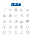 Market line icons signs set. Design collection of Market, Trade, Shopping, Retail, Bazaar, Vend, Exchange, Commercial