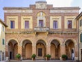 The market loggias and council hall in the historic center of Lari, Pisa, Italy