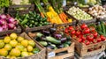 A market with many different vegetables in wooden crates Royalty Free Stock Photo