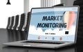 Market Monitoring on Laptop in Conference Hall. 3D.