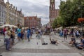 Market in the old part of Gdansk with many happy people on the street, nice summer dayK