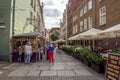 Market in the old part of Gdansk with many happy people on the street, nice summer dayK