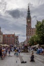 Market in the old part of Gdansk with many happy people on the street, nice summer dayK