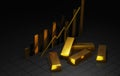 Market Performance, Modern 3D Illustrator Render of Gold Bars and Arrow on Bar Graph Royalty Free Stock Photo