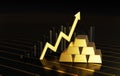 Market Performance, Modern 3D Illustrator Render of Gold Bars and Arrow on Bar Graph Royalty Free Stock Photo