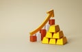 Market Performance, Modern 3D Illustrator Render of Gold Bars and Arrow on Bar Graph Royalty Free Stock Photo