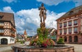 Market-Place of Gengenbach with the Roehrbrunnen fountain in the background on the right the town hall. Baden Wuerttemberg,