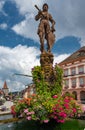 Market-Place of Gengenbach with the Roehrbrunnen fountain in the background on the right the town hall. Baden Wuerttemberg,