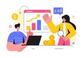Market Research and Analysis Vector Illustration with Team Management and Analytics for Creating Data Statistics in a Flat Style