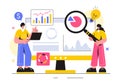 Market Research and Analysis Vector Illustration with Team Management and Analytics for Creating Data Statistics in a Flat Style