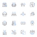 Market research line icons collection. Demographics, Surveys, Analysis, Statistics, Focus groups, Trends, Sampling