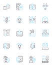 Market research linear icons set. Insights, Demographics, Segmentation, Survey, Focus groups, Analysis, Competitors line