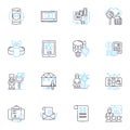 Market research linear icons set. Survey, Focus group, Data, Analysis, Target audience, Sampling, Insights line vector