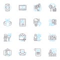 Market research linear icons set. Survey, Focus group, Data, Analysis, Target audience, Sampling, Insights line vector